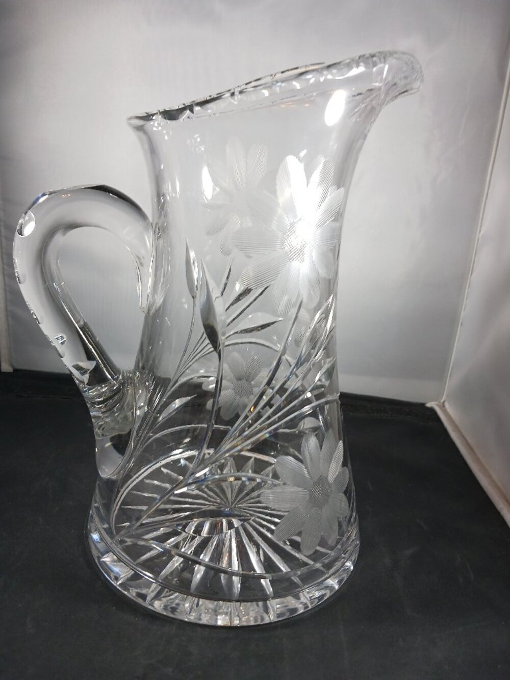 Antique Heavy Brilliant Cut Crystal Vintage Pitcher
